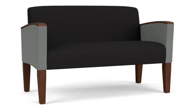 Black Open House Fabric / Asteroid Open House Fabric / Wood Legs, Walnut