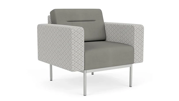 Frost Fabric Arms/Panel - Dove Vinyl Seat/Back - Silver Frame