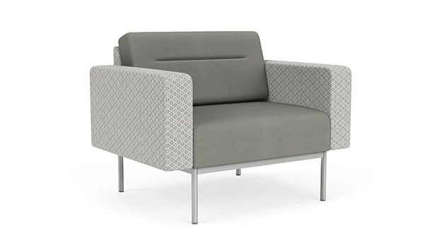 Frost Fabric Arms/Panel - Dove Vinyl Seat/Back - Silver Frame