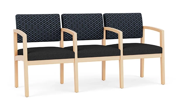 Night SkyFabric Back - Black Vinyl Seat - Natural Wood Frame