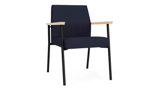 Navy Open House Fabric / Black Steel Finish / Natural Maple Armrests