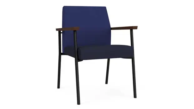 Cobalt Open House Fabric / Navy Open House Fabric / Black Steel Finish / Riftwood Walnut Arm Cap