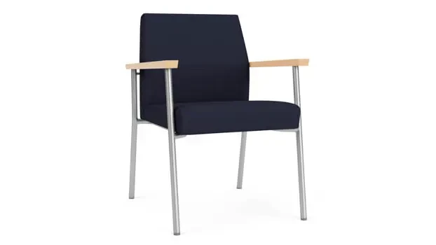 Navy Open House Fabric / Silver Finish / Natural Maple Armrests