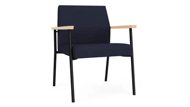 Navy Open House Fabric / Black Steel Finish / Natural Maple Armrests