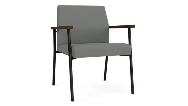 Asteroid Open House Fabric / Black Steel Finish / Riftwood Walnut Armrests