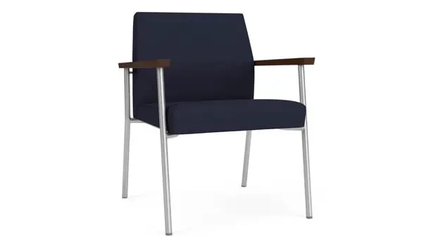 Navy Open House Fabric / Silver Finish / Riftwood Walnut Armrests