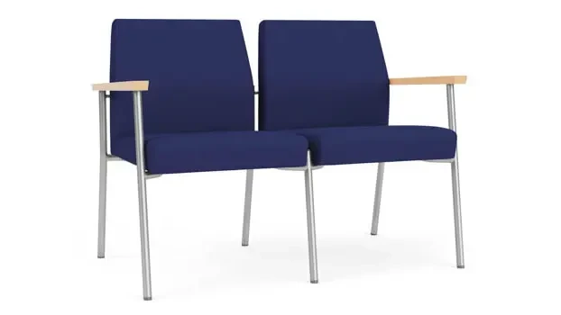 Cobalt Open House Fabric / Silver Finish / Natural Maple Armrests