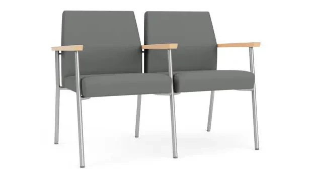 Asteroid Open House Fabric / Silver Finish / Natural Maple Armrests