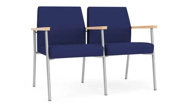 Cobalt Open House Fabric / Silver Finish / Natural Maple Armrests