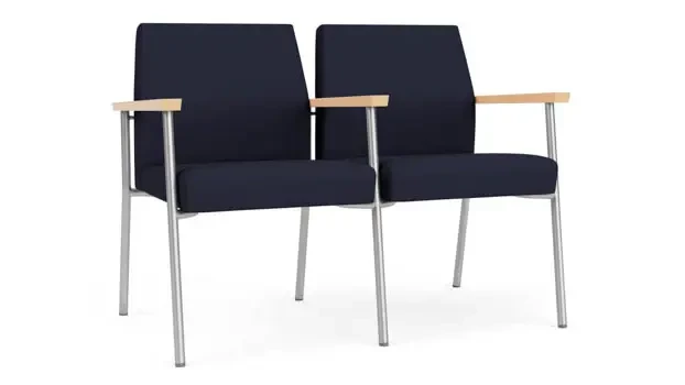 Navy Open House Fabric / Silver Finish / Natural Maple Armrests