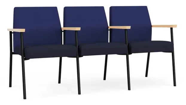 Cobalt Open House Fabric / Navy Open House Fabric / Black Steel Finish / Natural Arm Cap