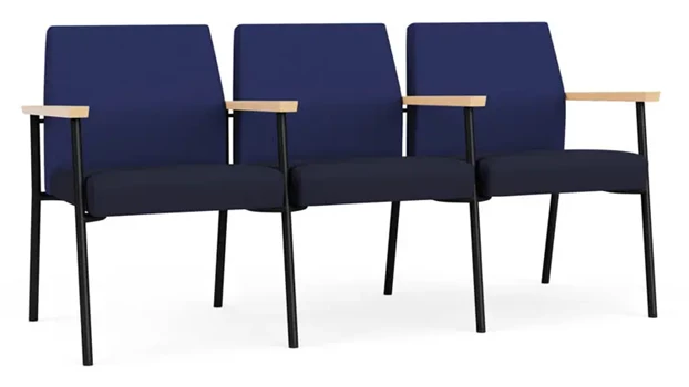 Cobalt Open House Fabric / Navy Open House Fabric / Black Steel Finish / Natural Arm Cap