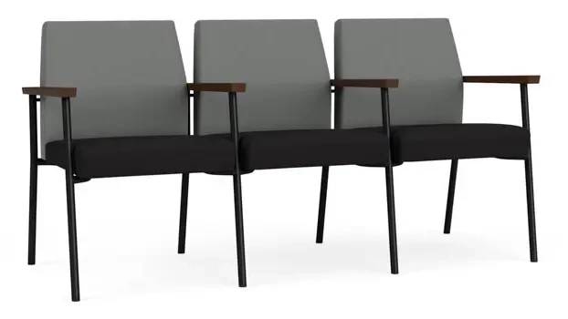 Asteroid Open House Fabric / Black Open House Fabric / Black Steel Finish / Riftwood Walnut Arm Cap