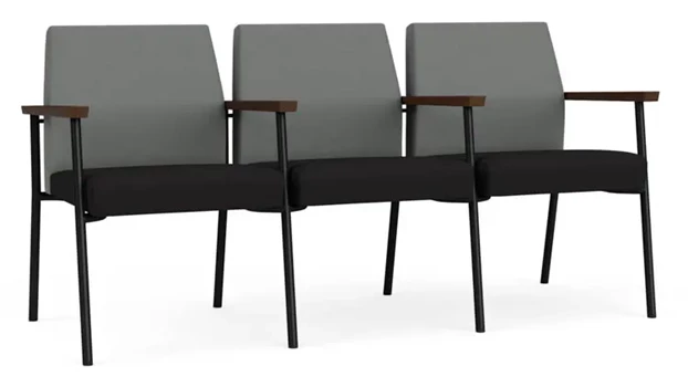 Asteroid Open House Fabric / Black Open House Fabric / Black Steel Finish / Riftwood Walnut Arm Cap