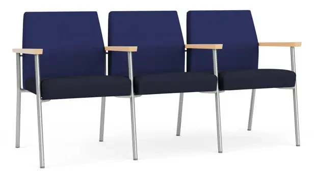 Cobalt Open House Fabric / Navy Open House Fabric / Silver Finish / Natural Arm Cap