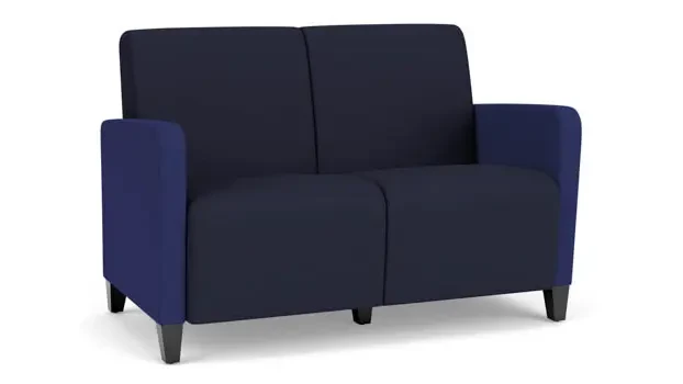 Navy Open House Fabric / Cobalt Open House Fabric / Wood Legs, Black