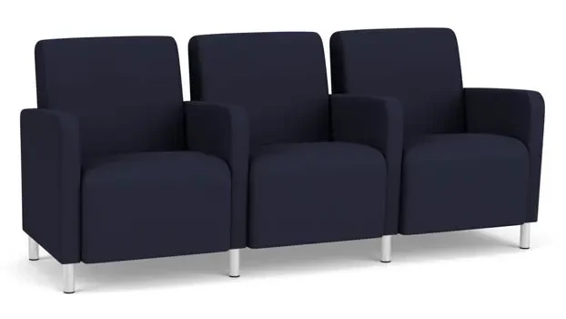 Navy Open House Fabric / Steel Legs, Brushed Steel