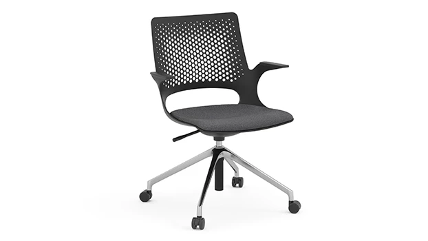 Polished Base - Grey Fabric Seat (Caster Assembly)