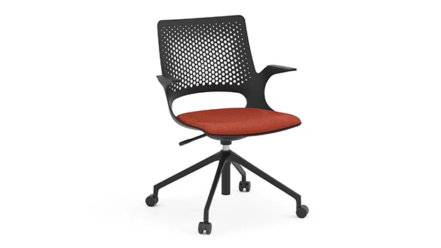 Black Aluminum Base - Red Fabric Seat (Caster Assembly)