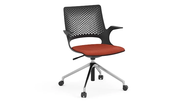 Polished Base - Red Fabric Seat (Caster Assembly)