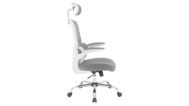 White Frame - Grey Fabric/Mesh - Side View - Arms Down