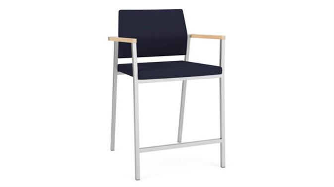 Navy Open House Fabric / Silver Finish / Natural Maple Armcaps