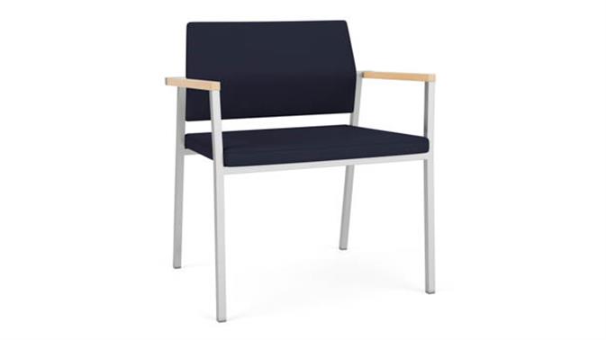 Navy Open House Fabric / Silver Finish / Natural Maple Armcaps