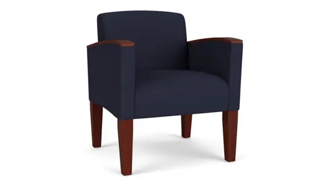 Navy Open House Fabric / Wood Legs, Mahogany
