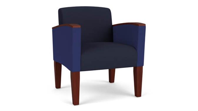 Navy Open House Fabric / Cobalt Open House Fabric / Wood Legs, Mahogany