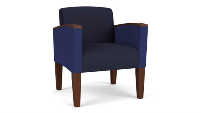 Navy Open House Fabric  / Cobalt Open House Fabric / Wood Legs, Walnut