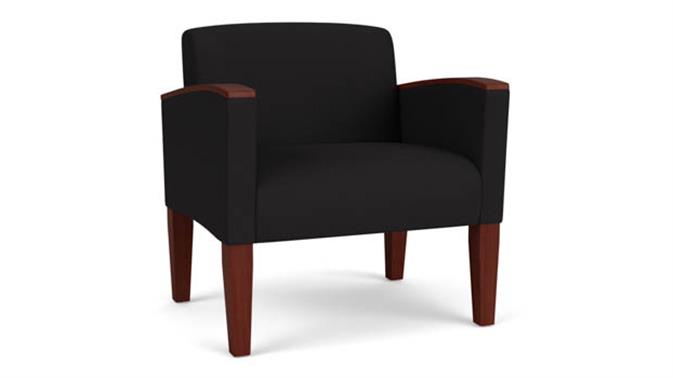 Black Open House Fabric / Wood Legs, Mahogany