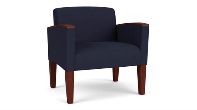 Navy Open House Fabric / Wood Legs, Mahogany