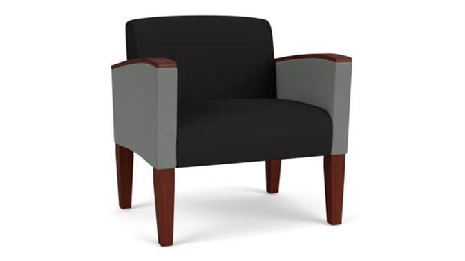 Black Open House Fabric / Asteroid Open House Fabric / Wood Legs, Mahogany
