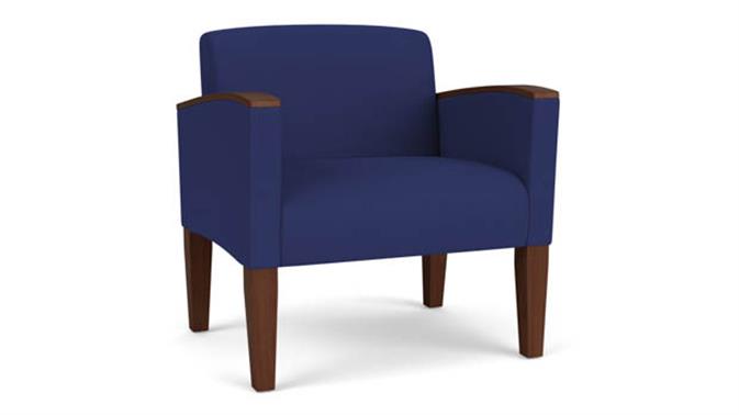 Cobalt Open House Fabric / Wood Legs, Walnut