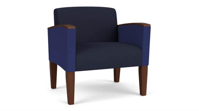 Navy Open House Fabric  / Cobalt Open House Fabric / Wood Legs, Walnut