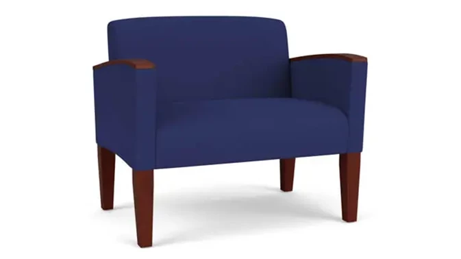 Cobalt Open House Fabric / Wood Legs, Mahogany