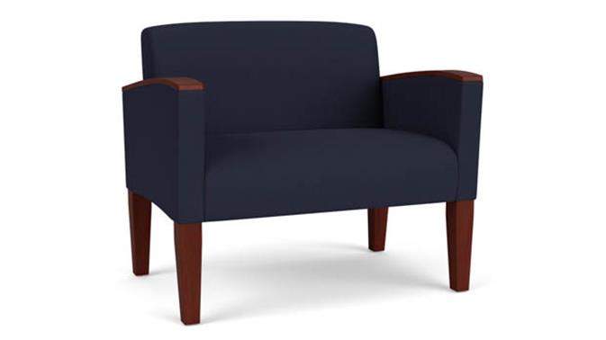 Navy Open House Fabric / Wood Legs, Mahogany