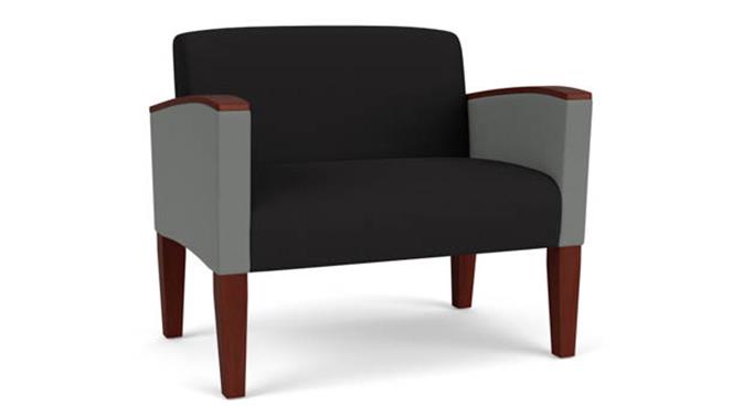 Black Open House Fabric / Asteroid Open House Fabric / Wood Legs, Mahogany