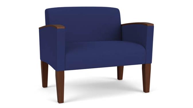 Cobalt Open House Fabric / Wood Legs, Walnut