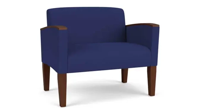 Cobalt Open House Fabric / Wood Legs, Walnut