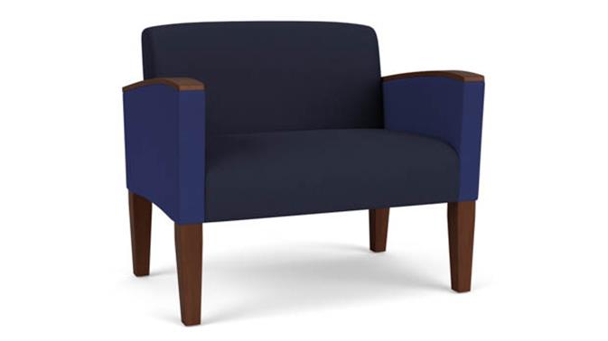 Navy Open House Fabric  / Cobalt Open House Fabric / Wood Legs, Walnut