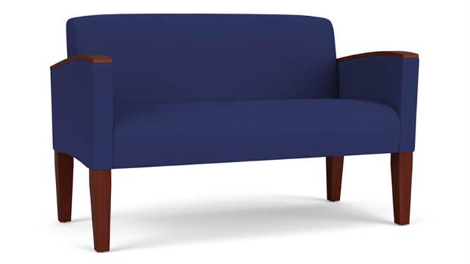 Cobalt Open House Fabric / Wood Legs, Mahogany