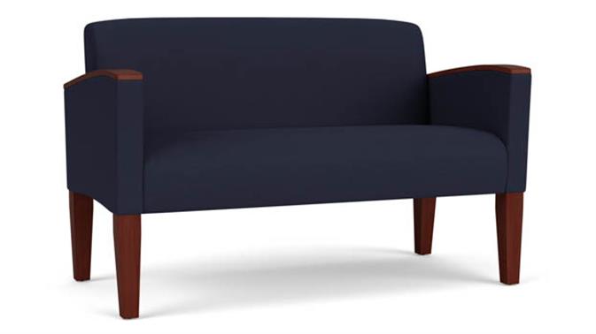 Navy Open House Fabric / Wood Legs, Mahogany