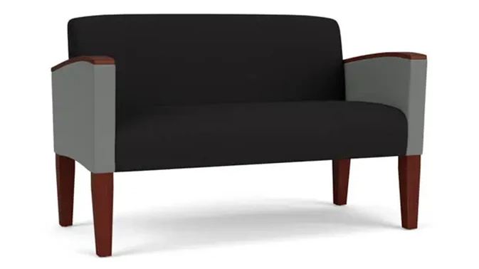 Black Open House Fabric / Asteroid Open House Fabric / Wood Legs, Mahogany