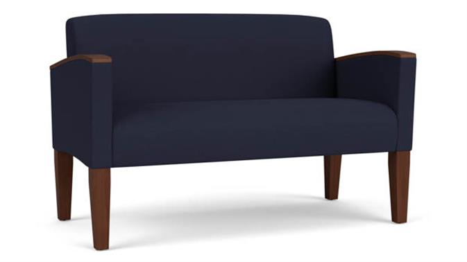 Navy Open House Fabric / Wood Legs, Walnut