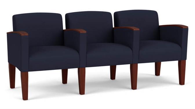 Navy Open House Fabric / Wood Legs, Mahogany
