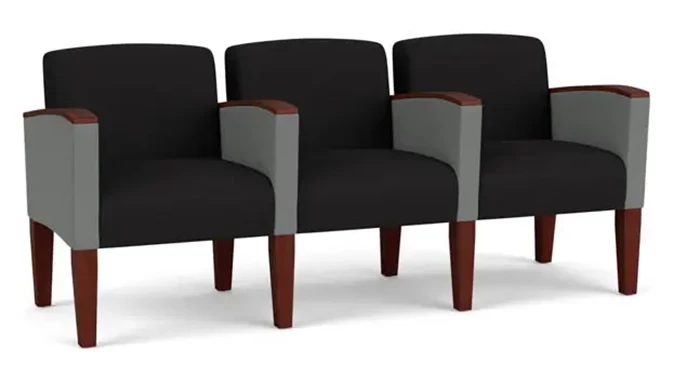 Black Open House Fabric / Asteroid Open House Fabric / Wood Legs, Mahogany