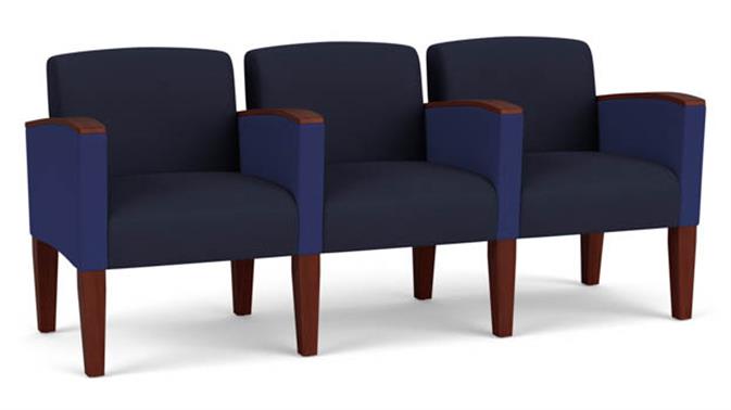 Navy Open House Fabric / Cobalt Open House Fabric / Wood Legs, Mahogany