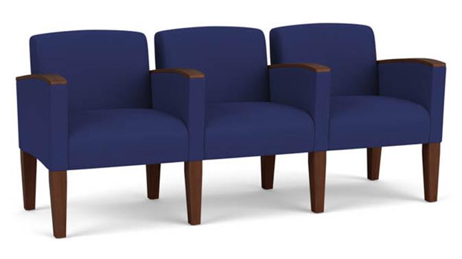 Cobalt Open House Fabric / Wood Legs, Walnut