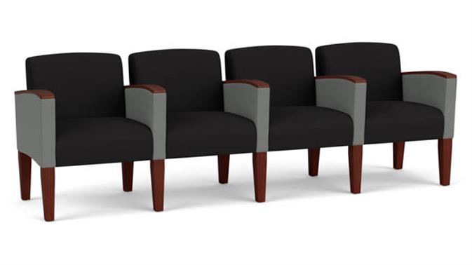 Black Open House Fabric / Asteroid Open House Fabric / Wood Legs, Mahogany